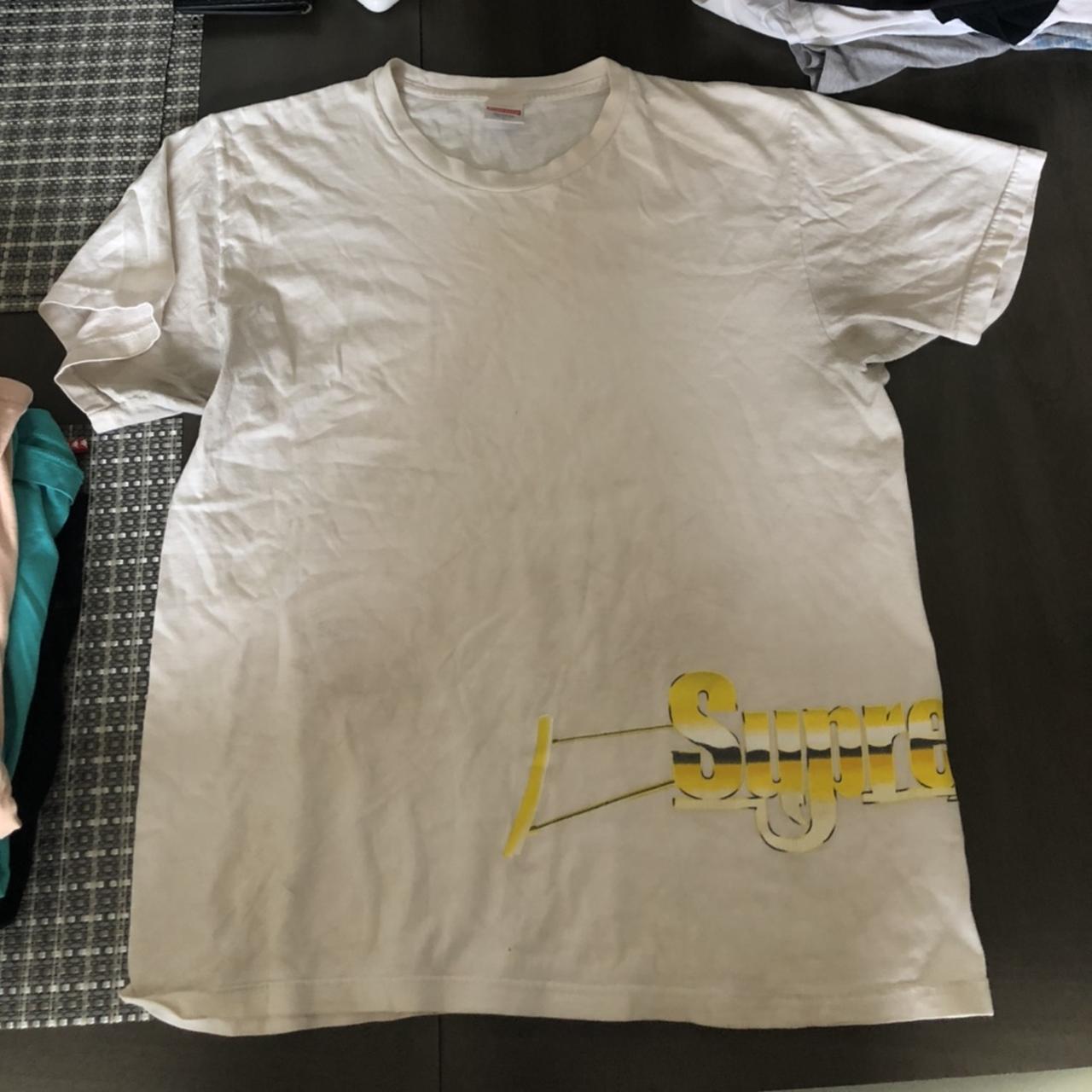 Supreme machine gun tee white size L. some staining. Depop