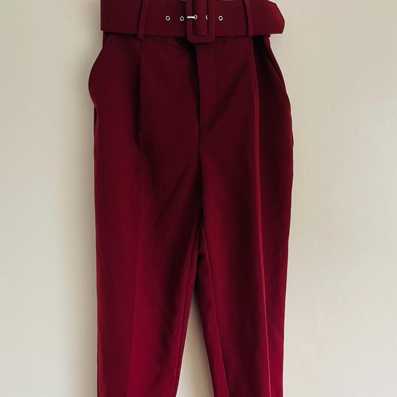 zara red high waisted trousers