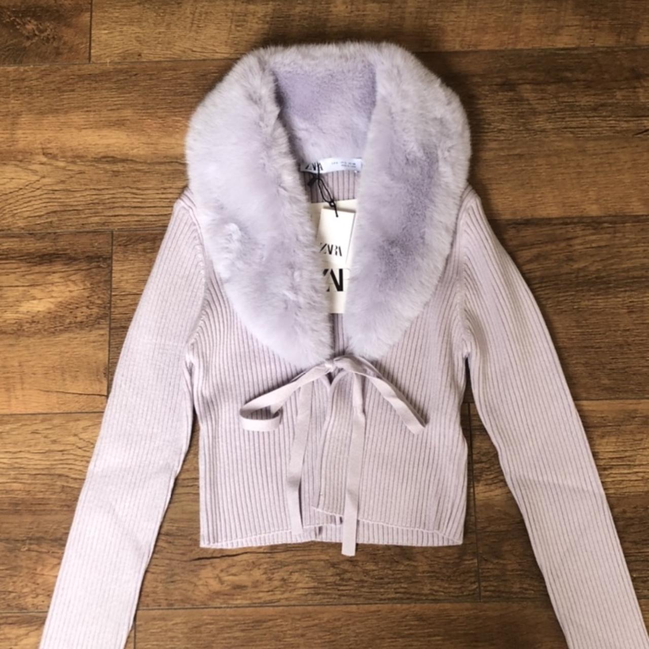 contrast knit faux fur cardigan