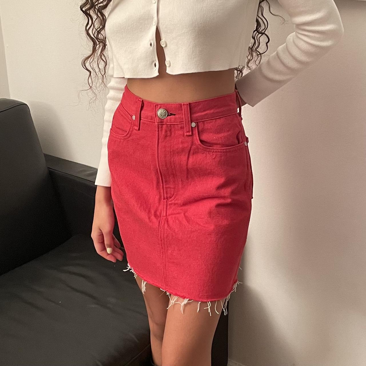 Hudson Jeans Women's Viper Mini Denim Skirt Red Cherry Cutoff Raw Hem sz  24/00 | eBay
