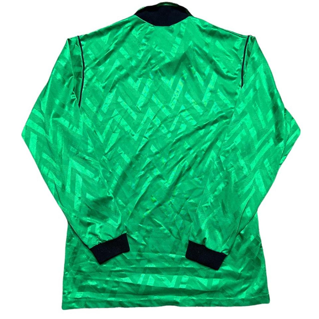 Vintage Umbro Soccer Jersey Long Sleeve 1990s Green... Depop