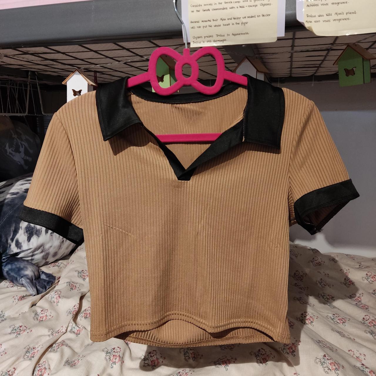 Product Image 1 - Brown ribbed collar t-shirt

-Never worn,
