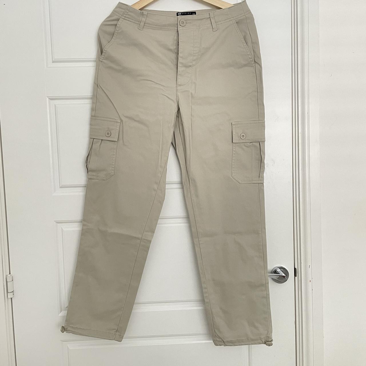 ASOS DESIGN Ecru Cargo Trousers with toggles at... - Depop