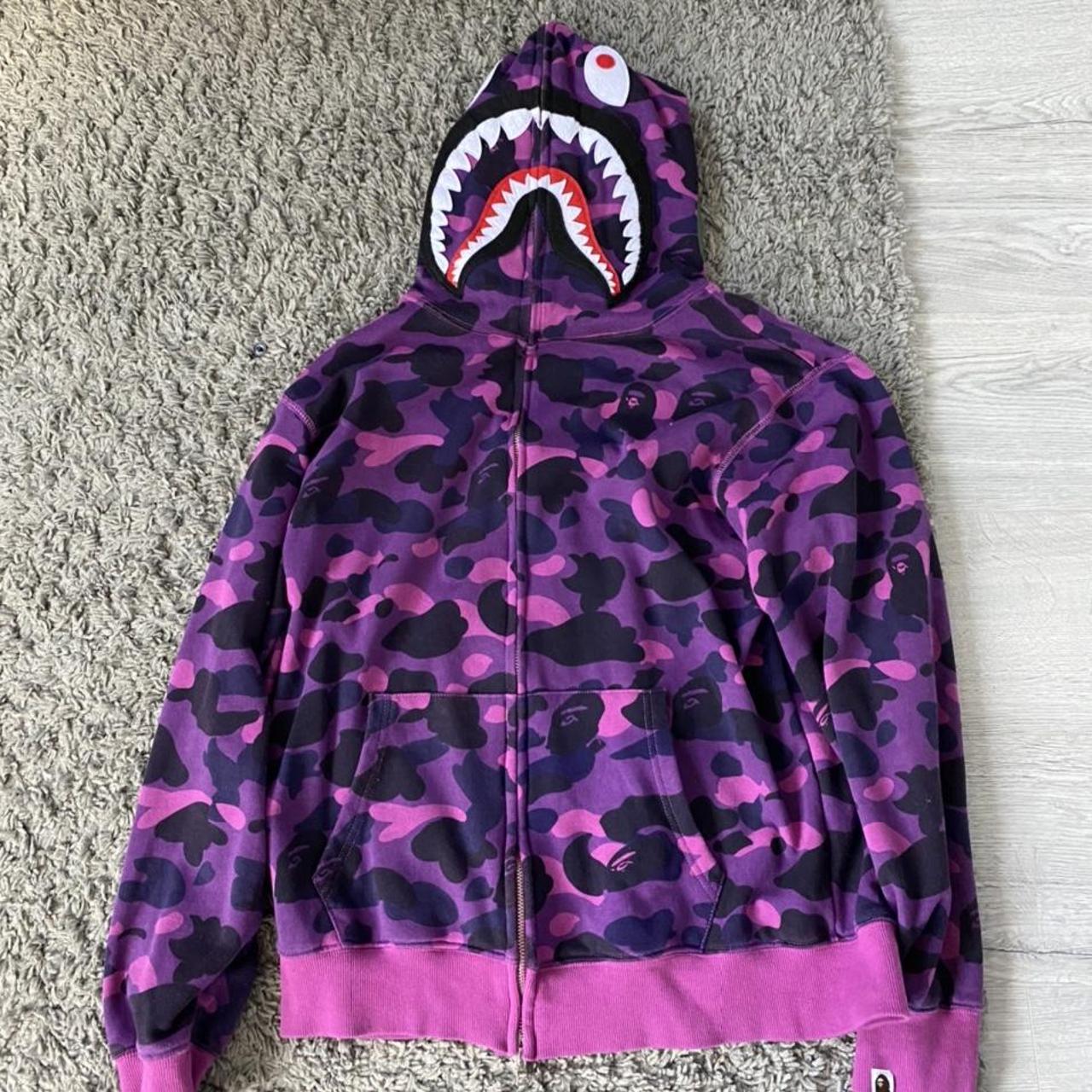Purple BAPE colour camo shark hoodie (full... - Depop