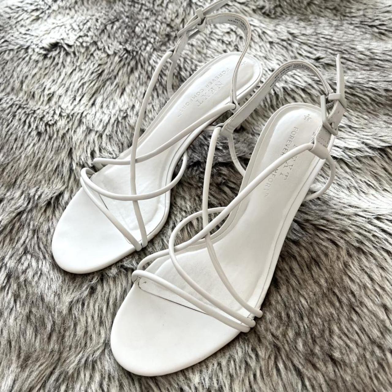 next white strappy heels, size 5, great condition... - Depop