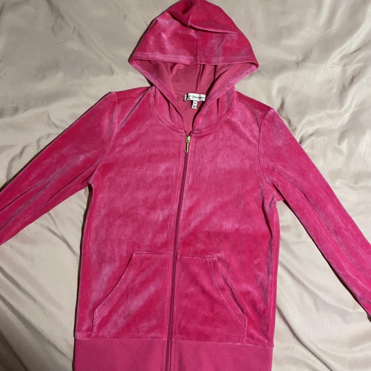 Juicy Couture pink zip up hoodie with details on the... - Depop