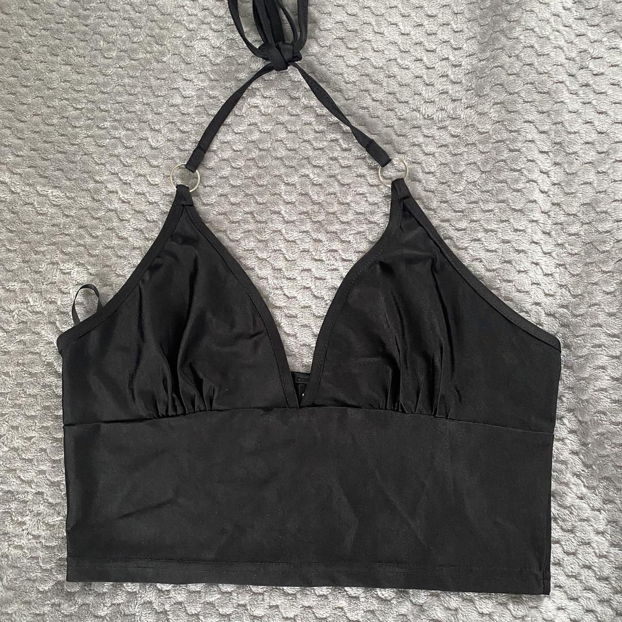 black semi-satin halter tie crop tank top. cute... - Depop