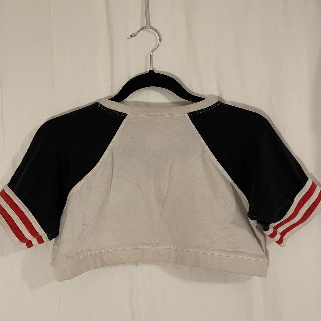 Vintage Adidas crop top with the three stripes on... - Depop