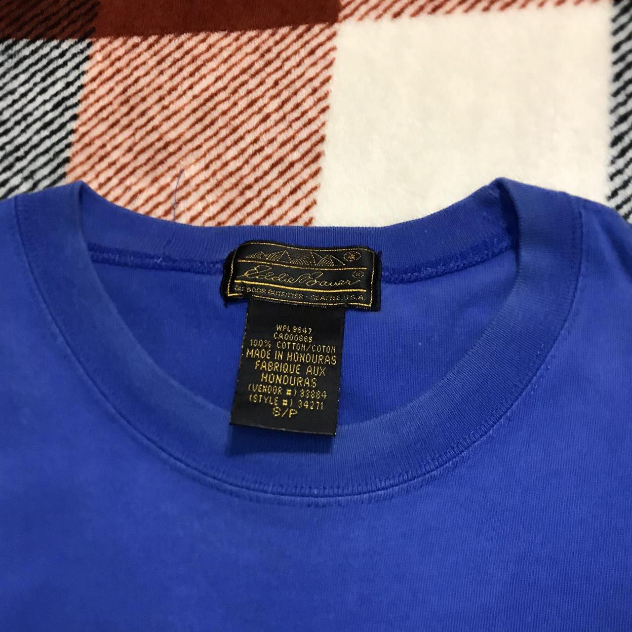 Vintage 90’s Eddie Bauer T Shirt Faded Blue Chest... - Depop