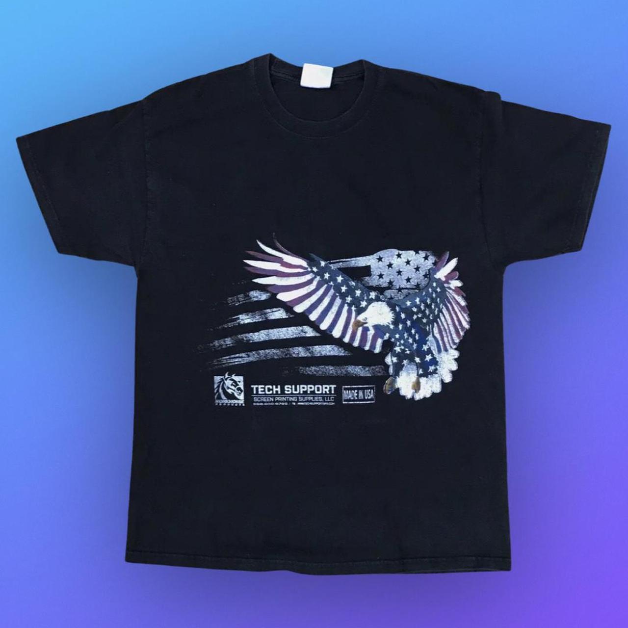 Vintage Eagle Tech Support Front Print T Shirt Black... Depop