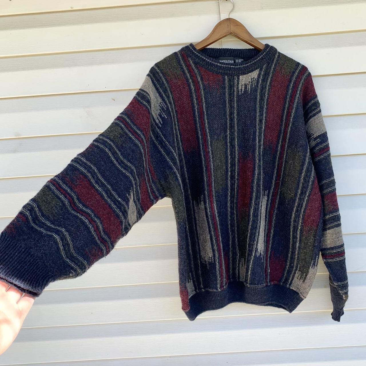 American Vintage Men's Burgundy And Navy Jumper 