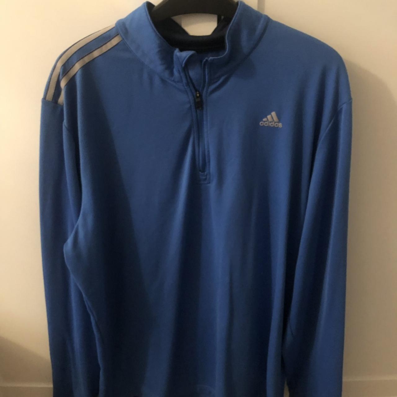 Adidas sports zipped jumper Blue Worn, good... - Depop