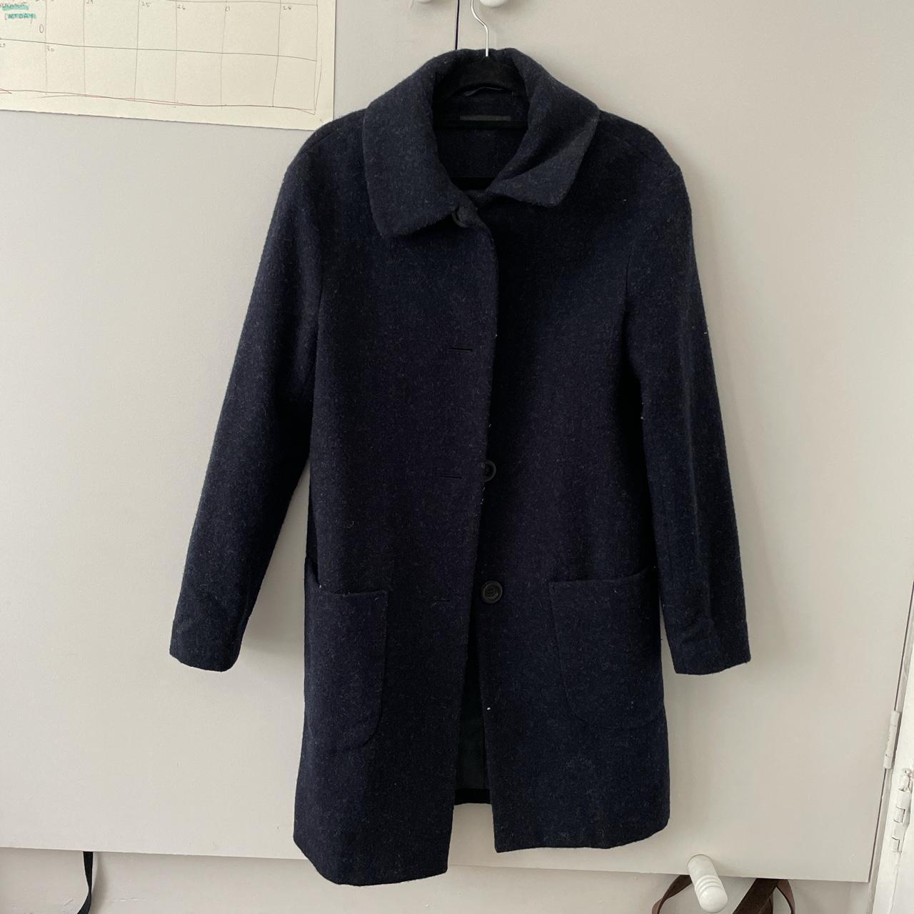 Uniqlo winter wool coat Navy blue Size xs - Depop
