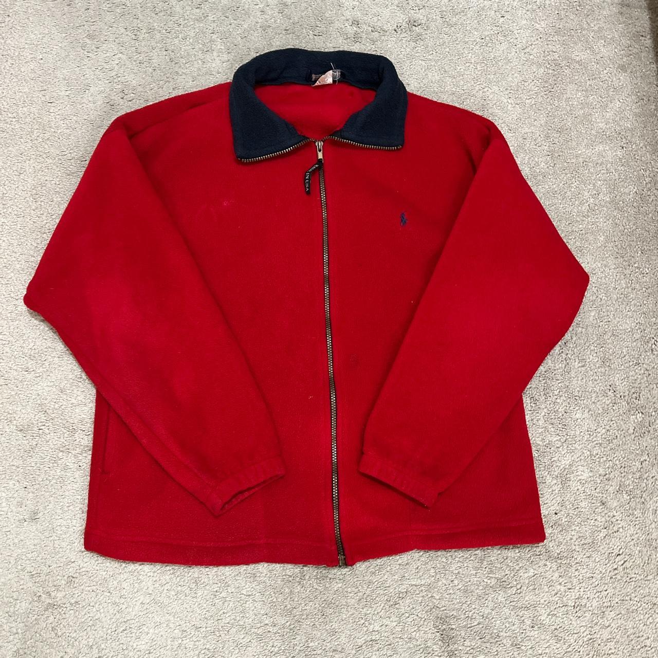 Vintage Red Polo Ralph Lauren Made in the USA Zip Up... - Depop