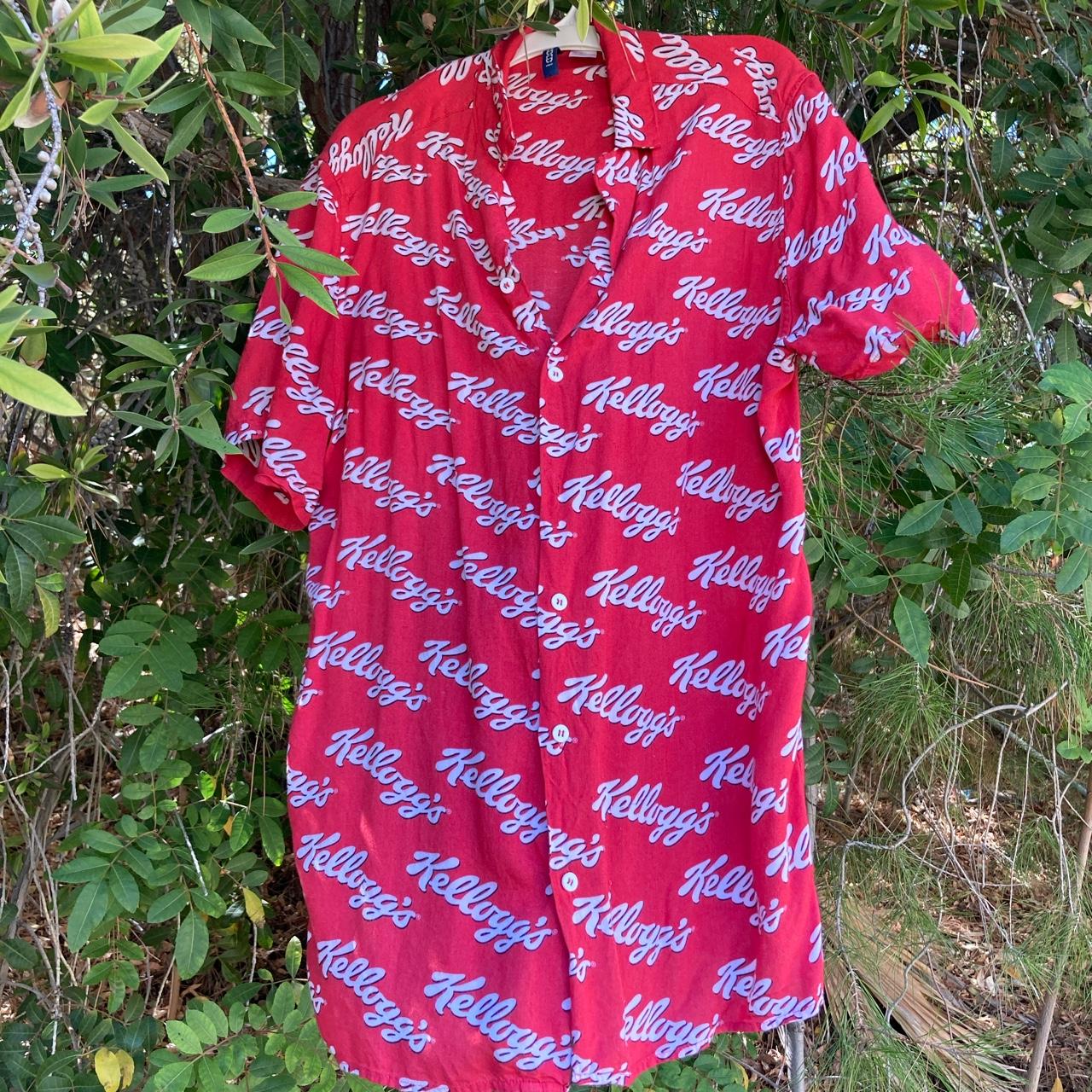 H&M Man Patterned Resort Shirt Red/Kellogg's Worn a - Depop