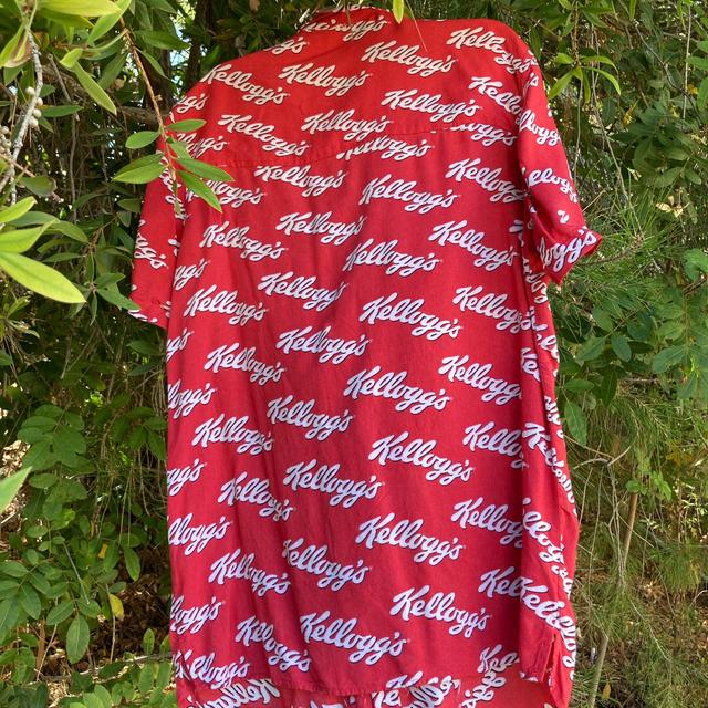 H M Man Patterned Resort Shirt Red Kellogg s Worn a. Depop