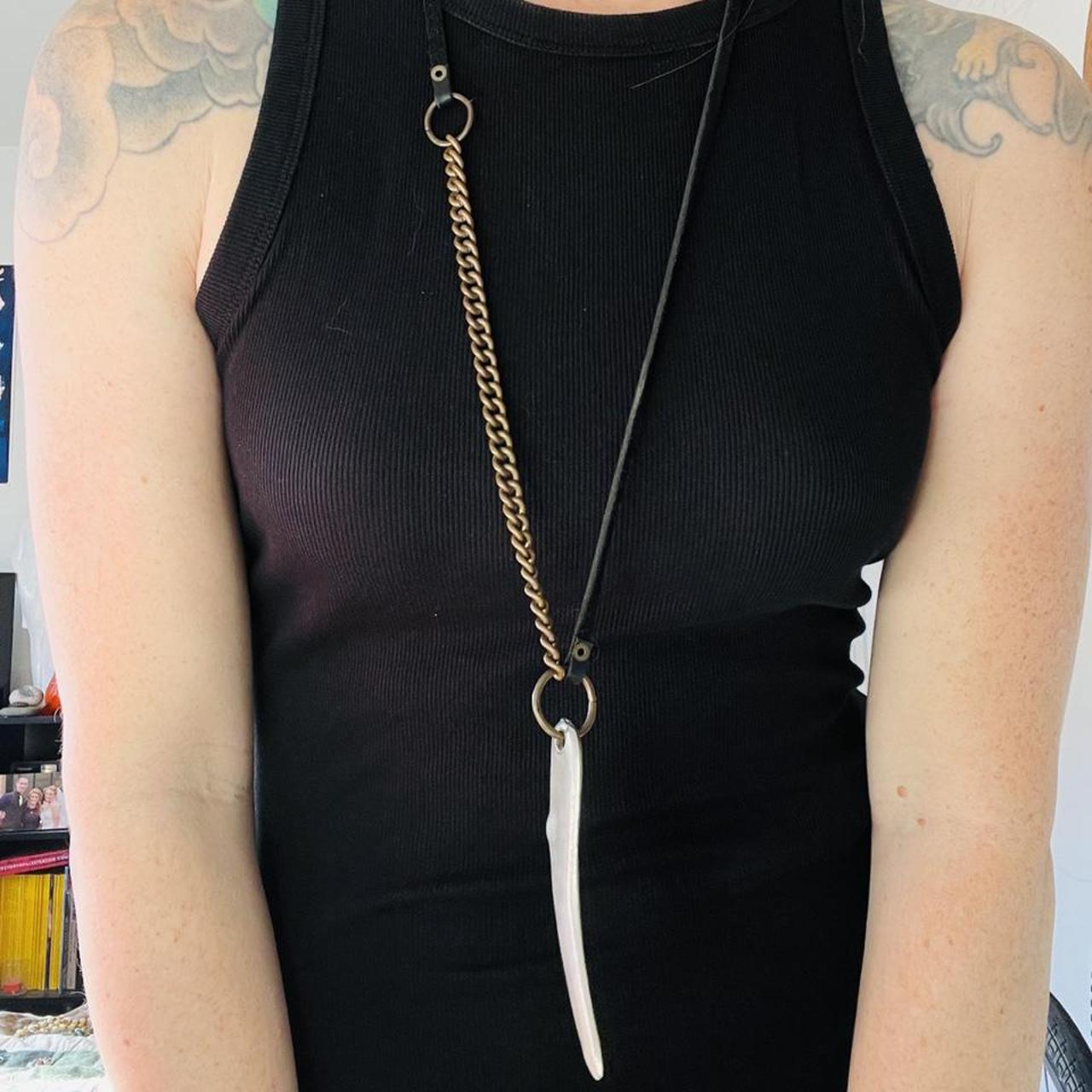 BADASS BIKER NECKLACE W/ LEATHER CHAIN Heavy Depop