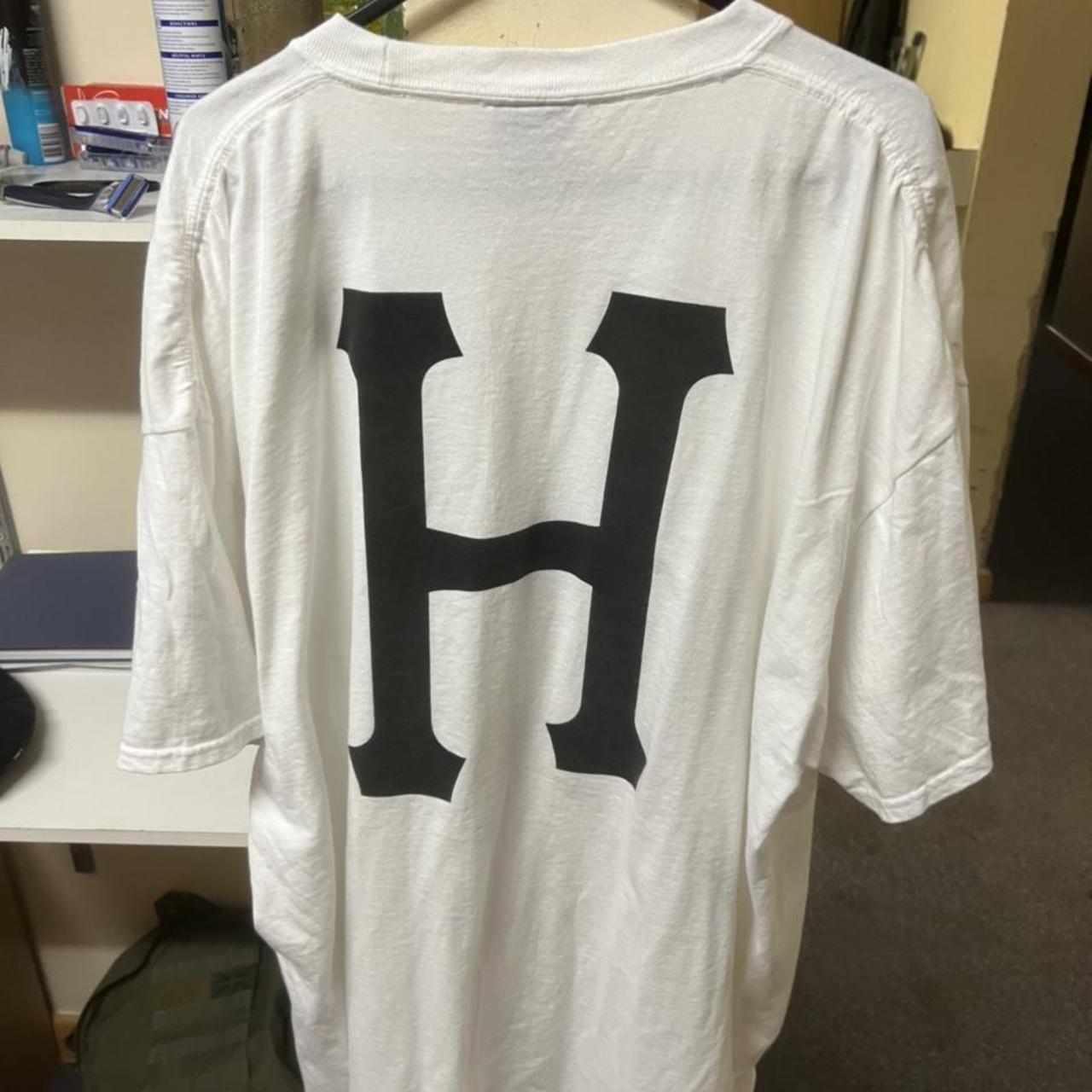 HUF Classic T shirt White with Black logo Worn only... - Depop