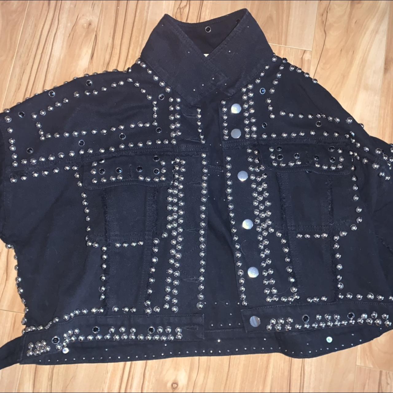 Black Jean Jacket with Silver Studs Nasty Gal Depop