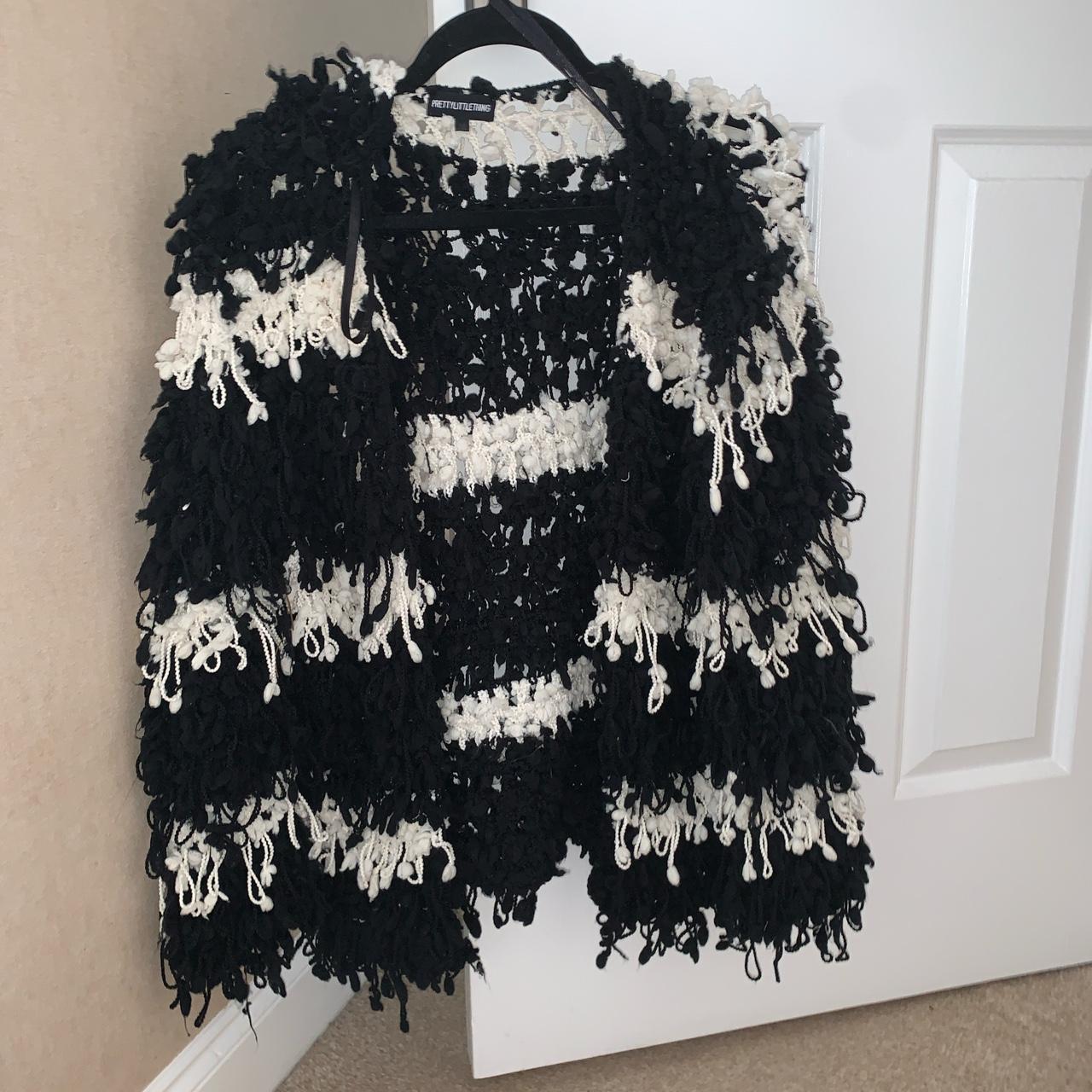 Black and outlet white shaggy cardigan