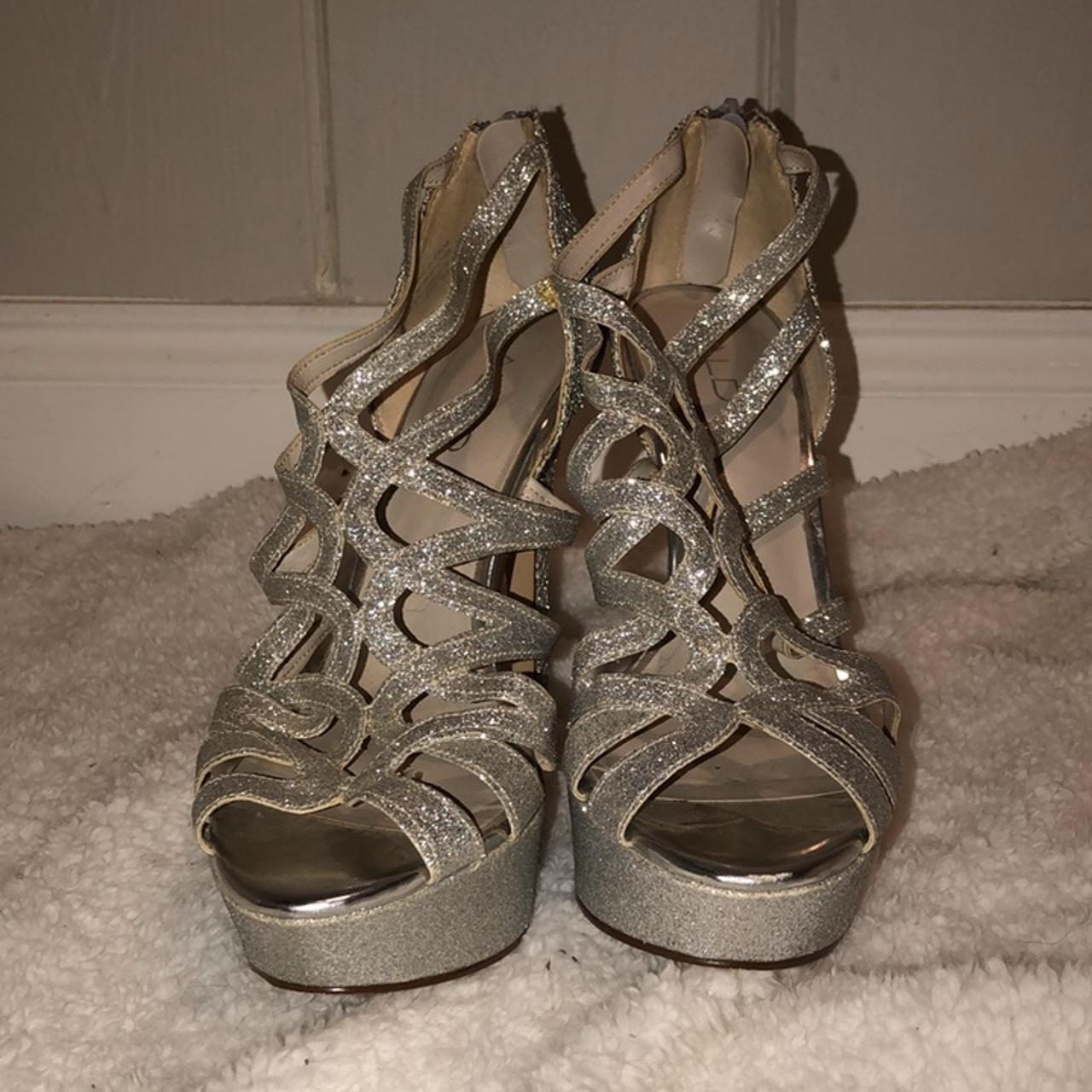 Aldo silver glitter platform heels worn once. Zip up... Depop