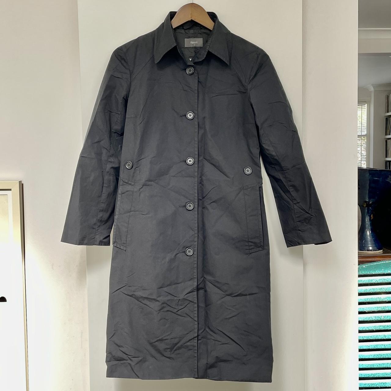 Stylish Filippa K mid 2000s black raincoat. Button... - Depop