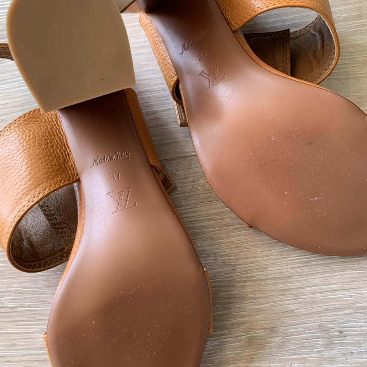 Louis Vuitton camel color sandals in size 7. Chunky - Depop