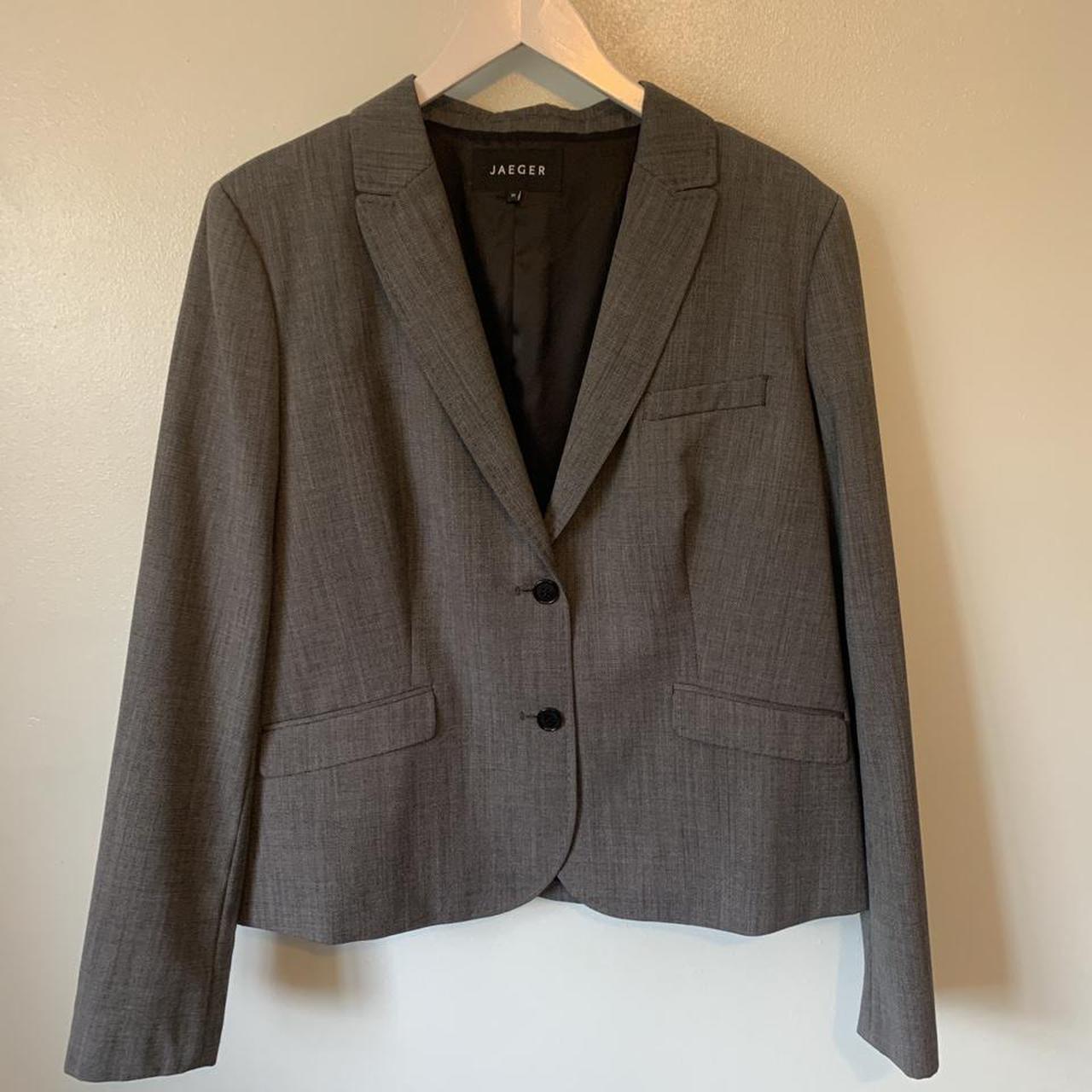 Jaeger Blazer Jacket Grey Wool Blend Size 18 UK... - Depop