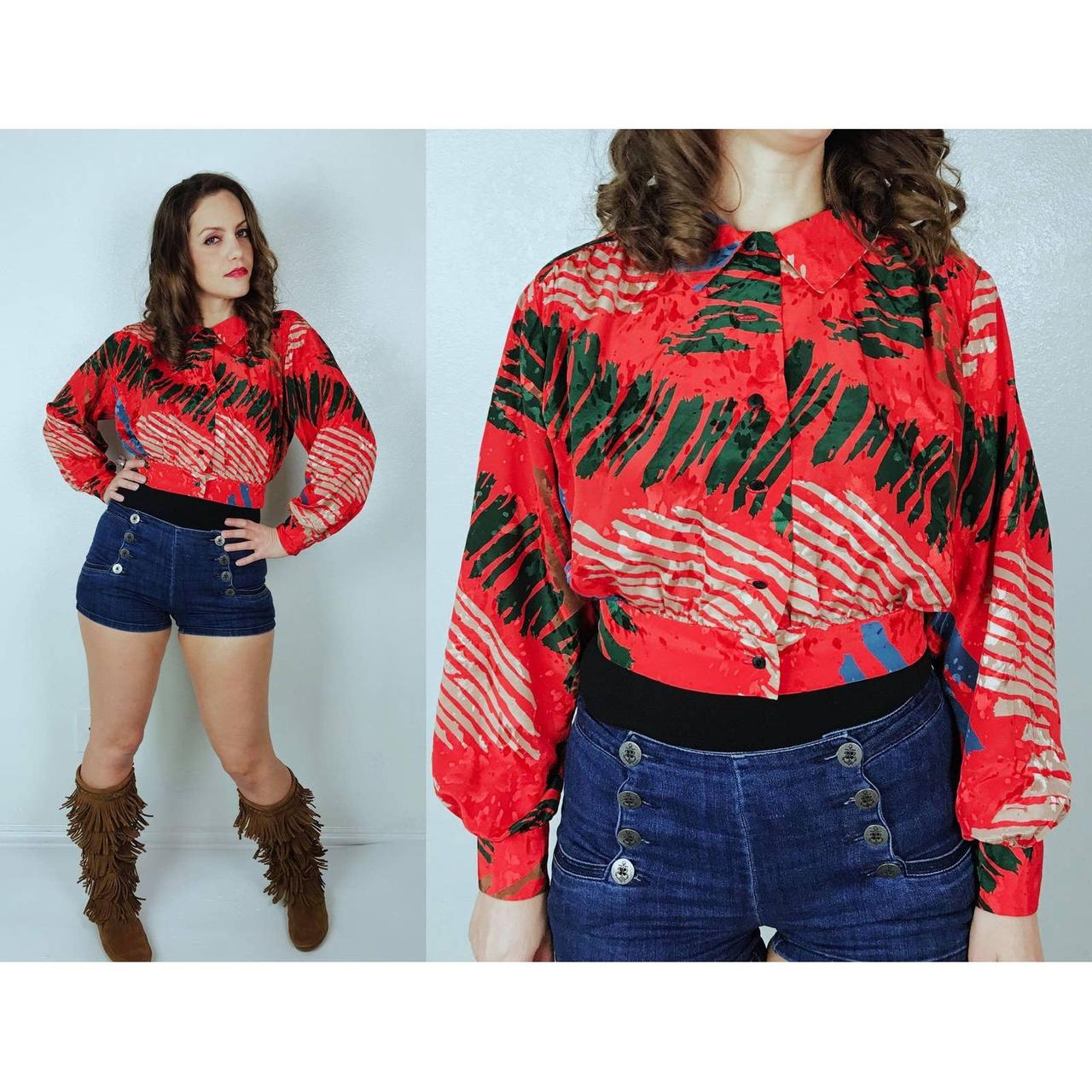 Stellar 80s blouse! Fire red blouse features a...
