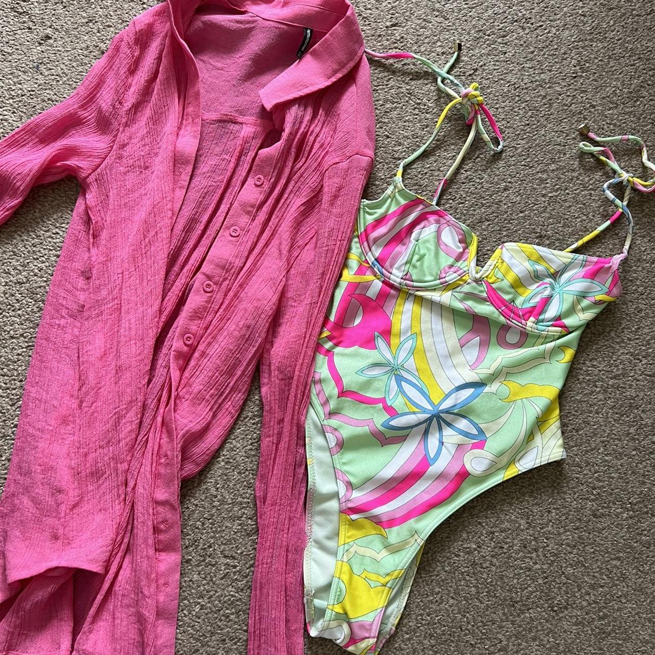 Quiz swimsuit + pink beach shirt, size 8., (beach... Depop