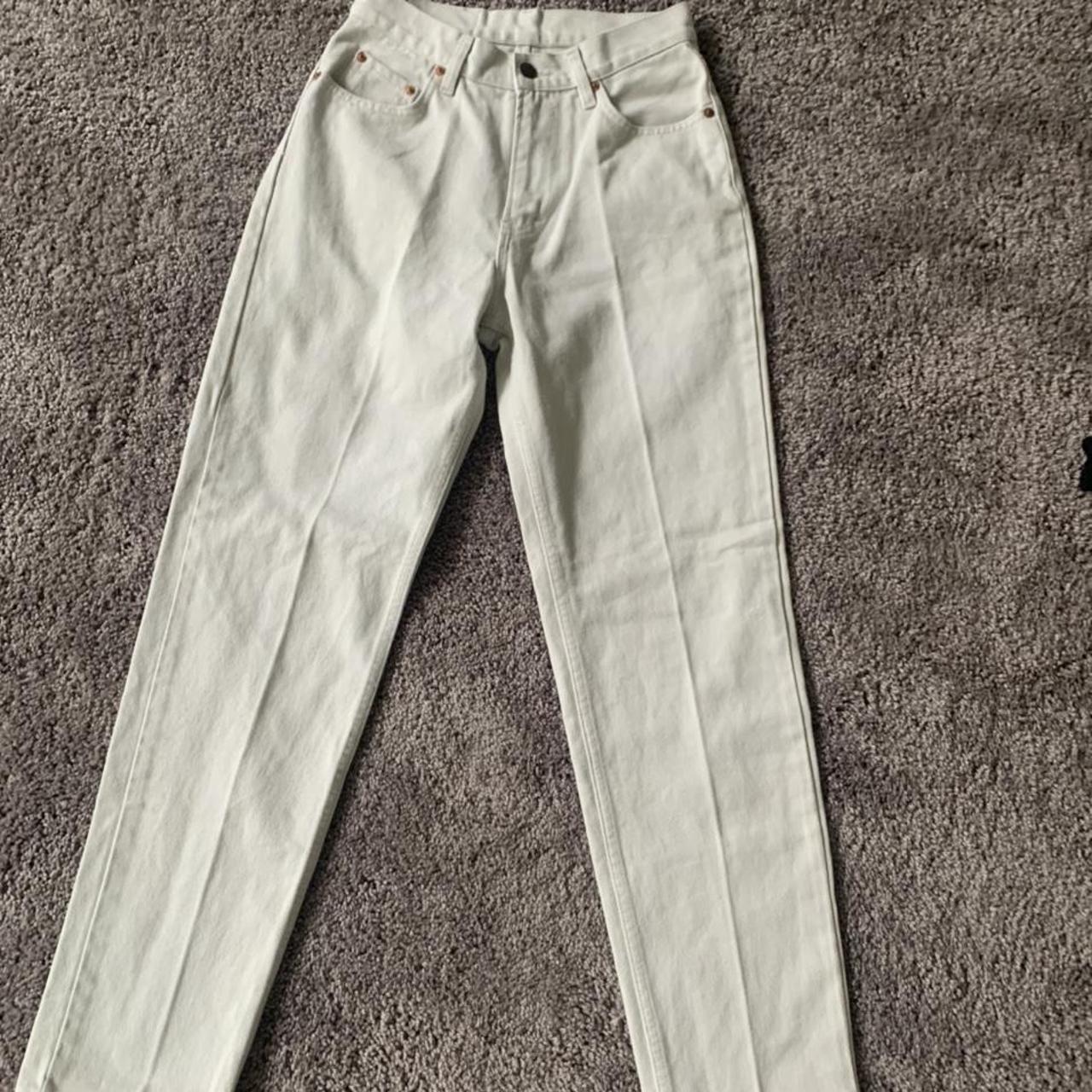 White jordache denim jeans pleated down the front.... - Depop