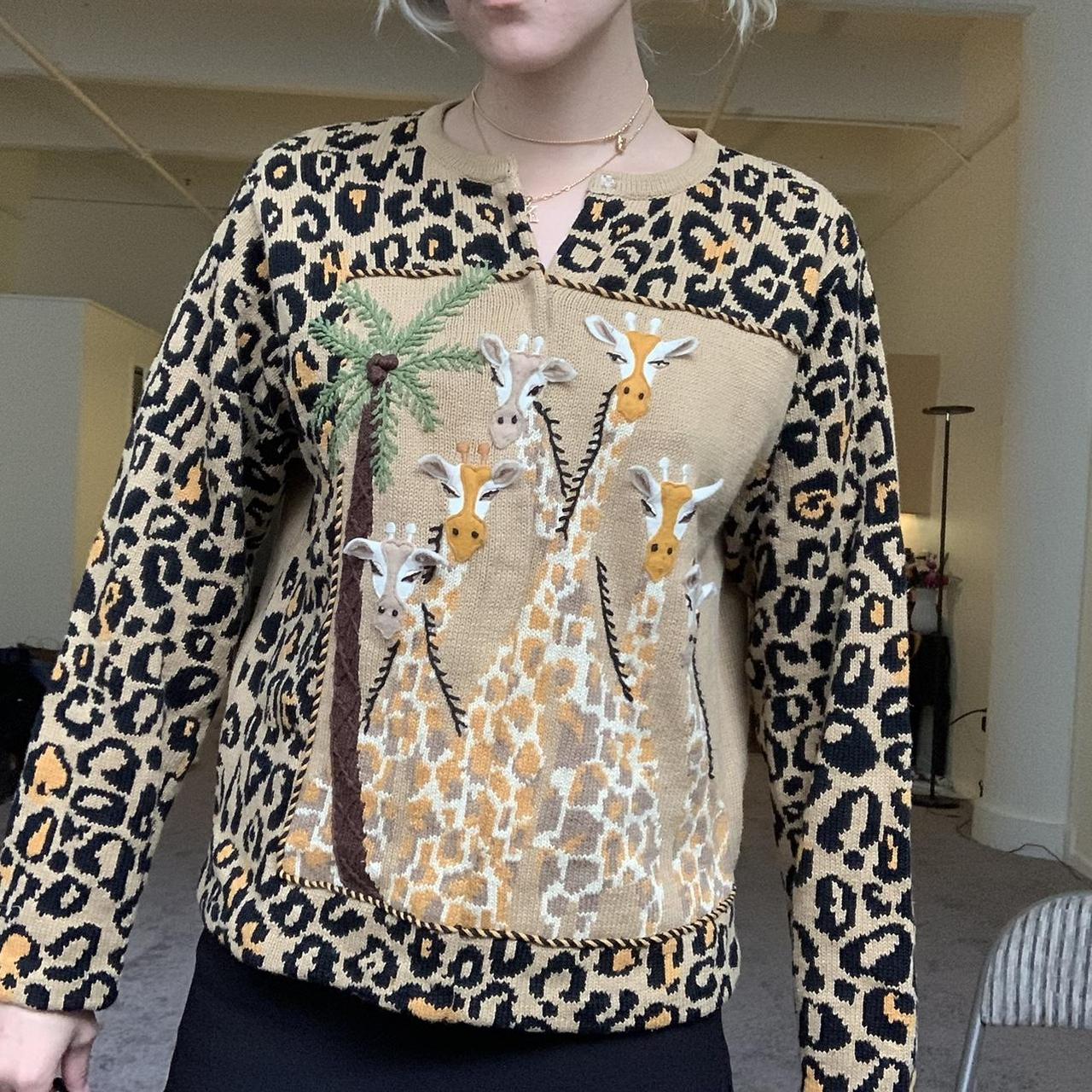 Very intricate giraffe cardigan sweater with leopard... Depop