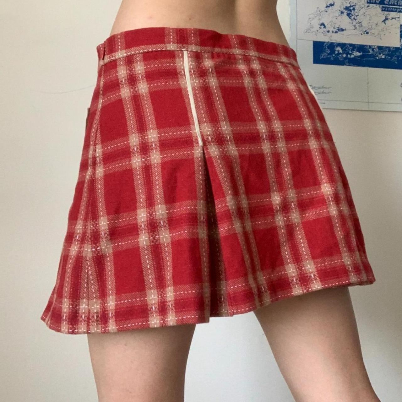 Red Pleated Plaid Mini Skirt With Cream White Ribbon Depop 6306