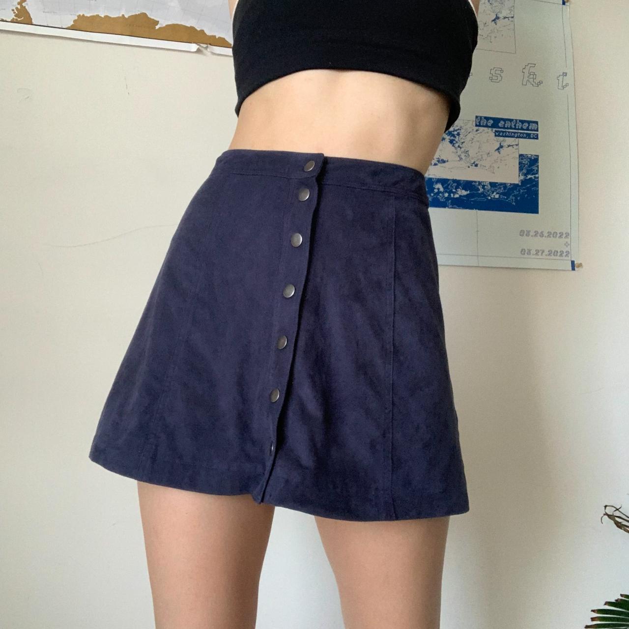 Navy Vegan Suede Snap Button Down Mini Skirt Waist Depop