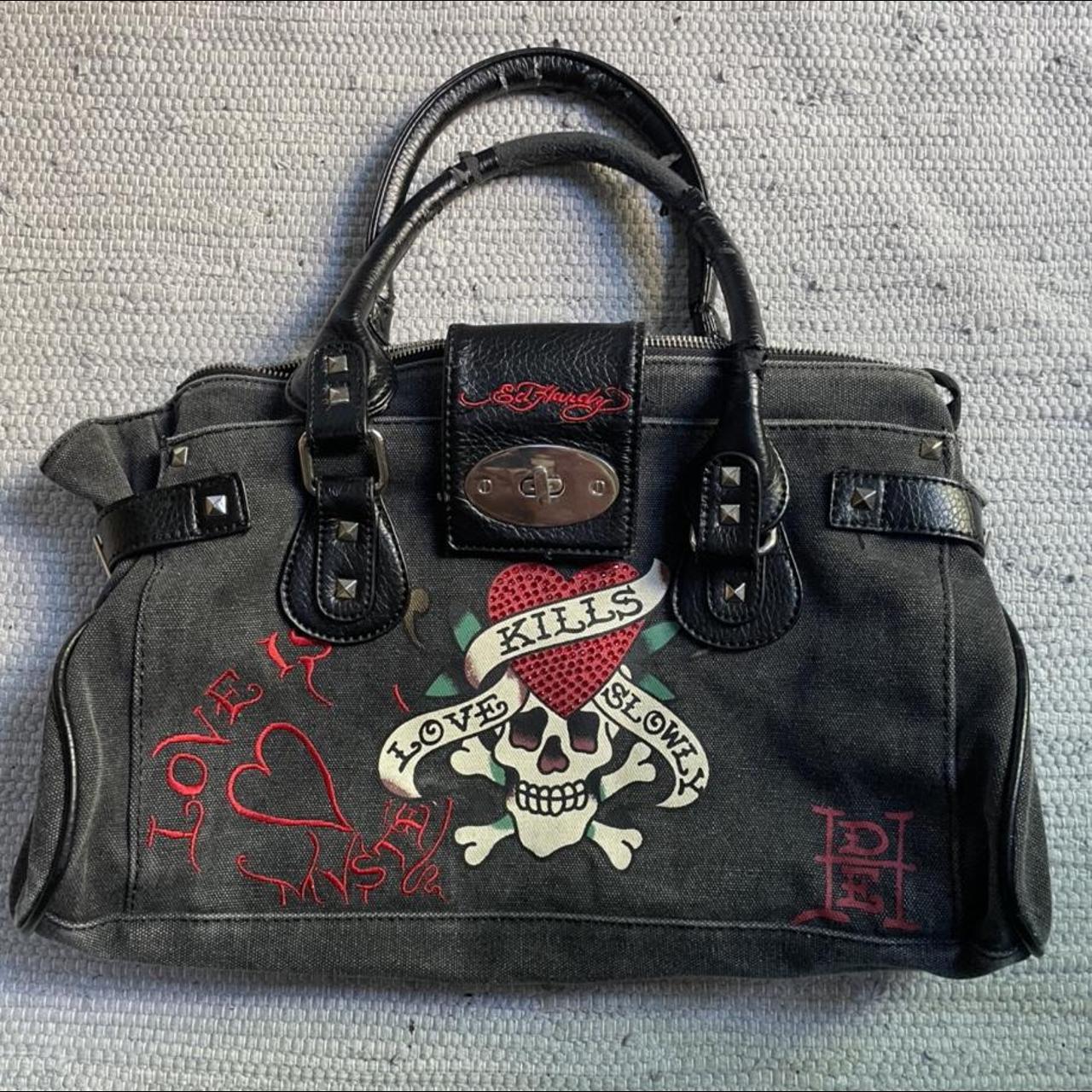 Ed Hardy Women's Red and Black Bag | Depop