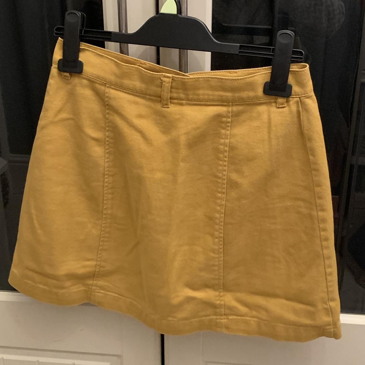 Monks Mustard Yellow Button Through A-Line Skirt... - Depop