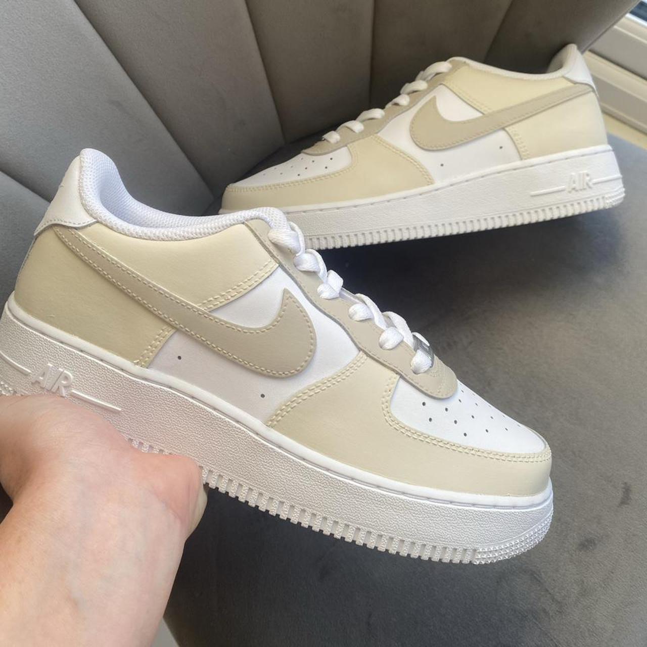 Beige and cream custom Air Force 1 Sizes 3-6 -... - Depop