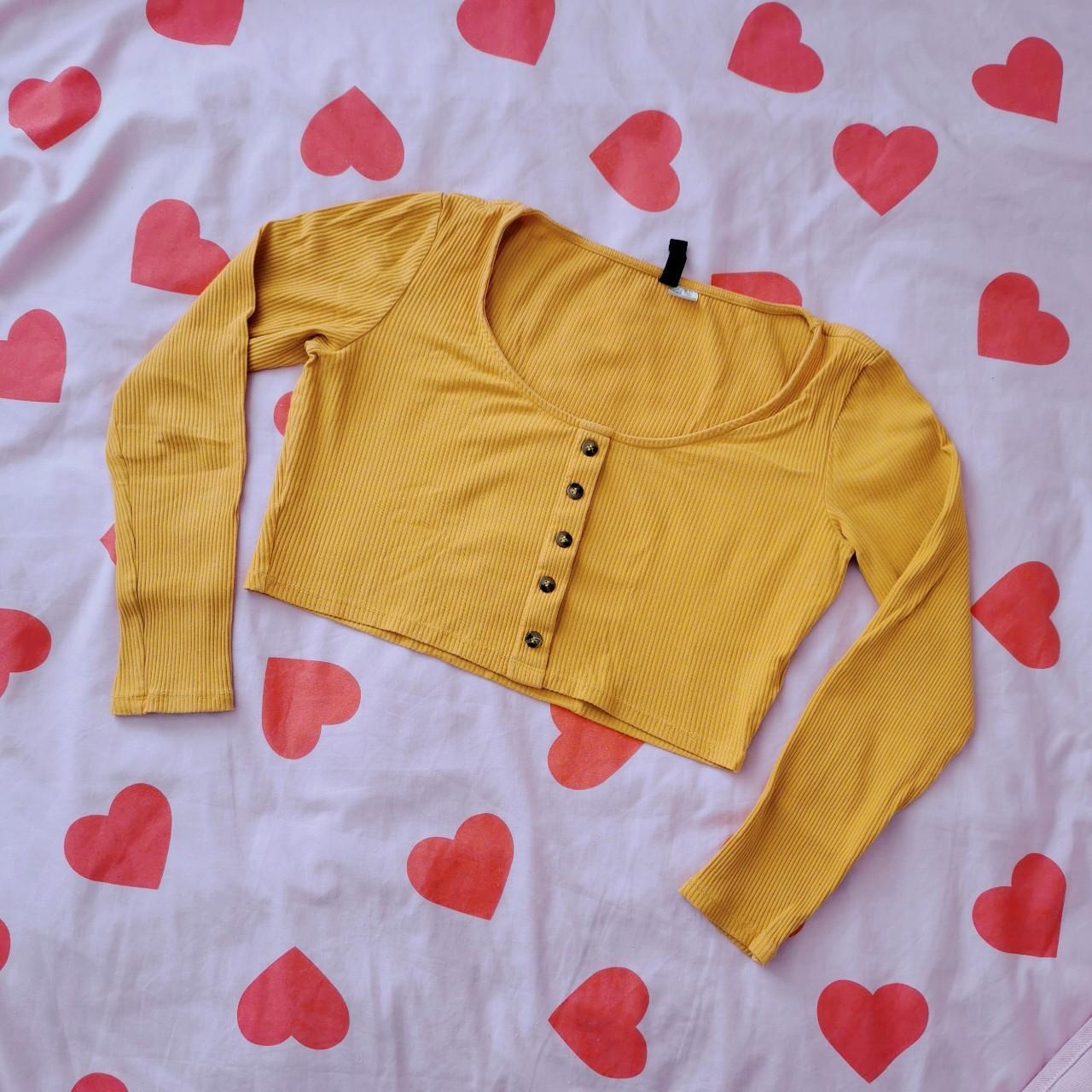 💛 h&m divided mustard yellow long sleeve crop top... Depop