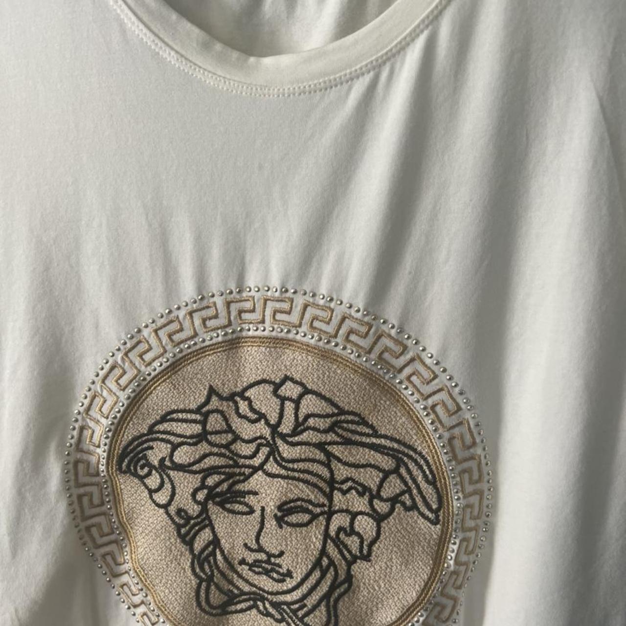 Versace embellished gold and white Medusa t-shirt.... - Depop