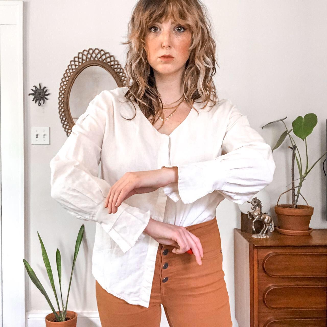 Minimalist White Linen Button Down We're rounding... - Depop