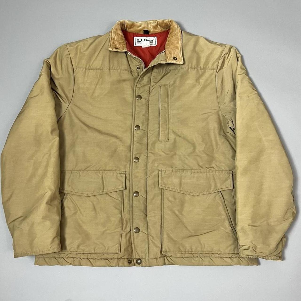 80s Vintage L.L. Bean Tan Puffer Jacket Tan corduroy... - Depop