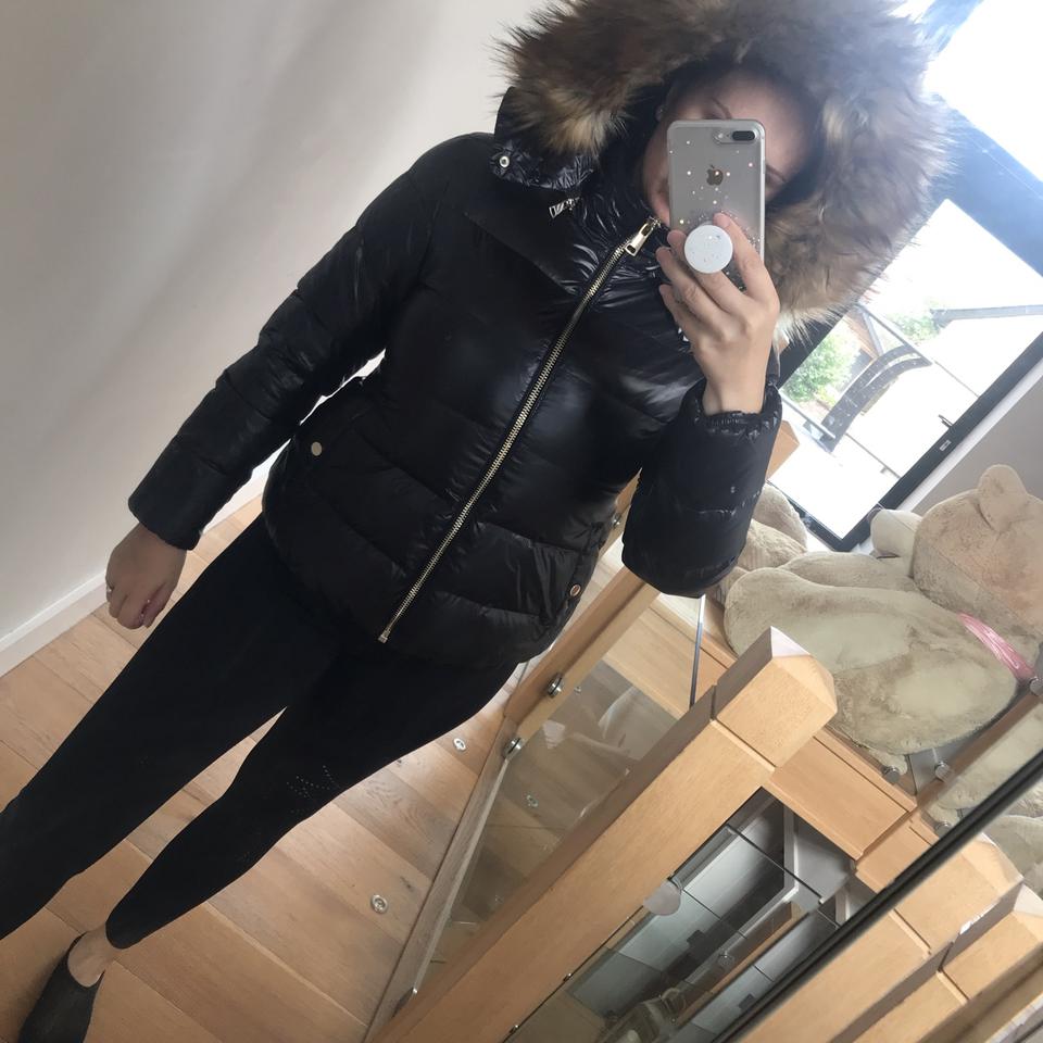 Shiny puffer jacket with fur hot sale hood zara