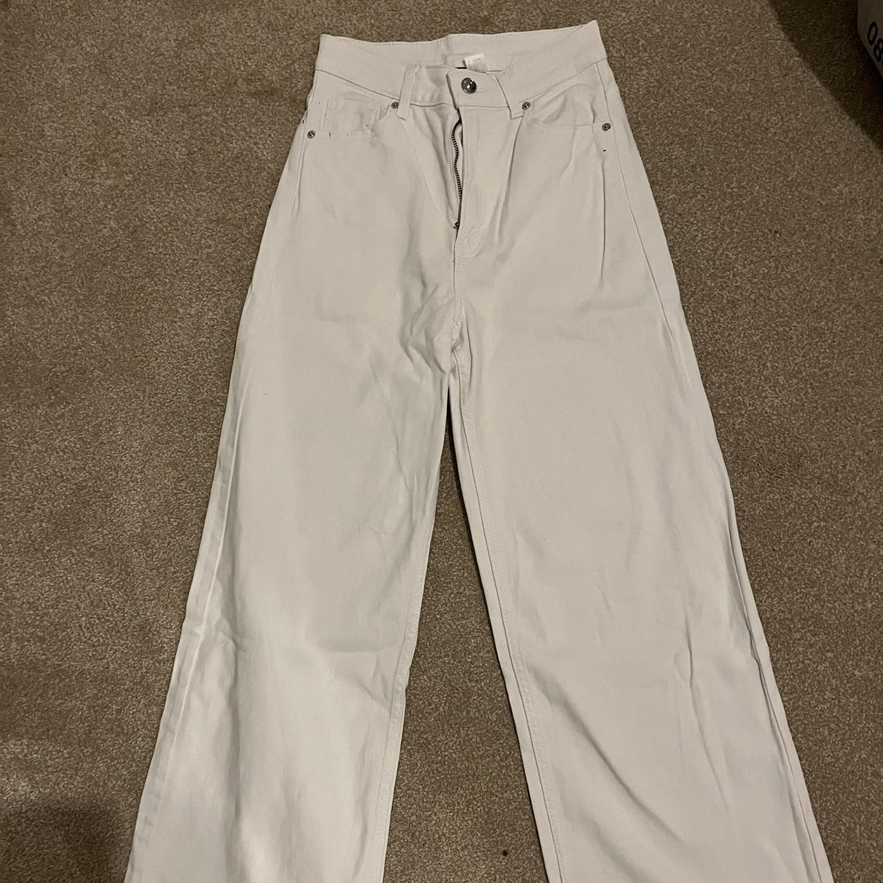 h&m white straight leg jeans, worn a few times but... - Depop