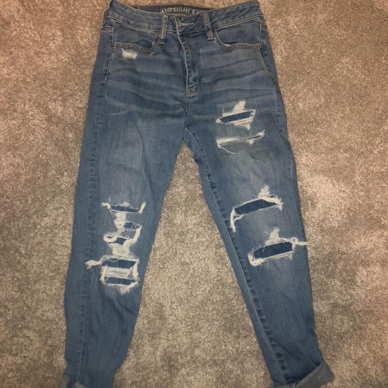 American Eagle Ripped Light Wash High Waisted  - Depop