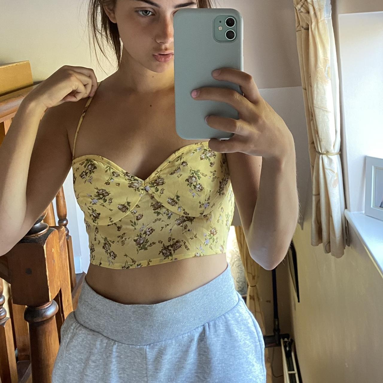 Yellow floral corset style top Depop
