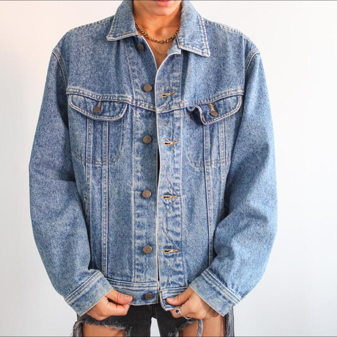 80s Lee Denim Jean Jacket Medium Blue Wash Made In... - Depop