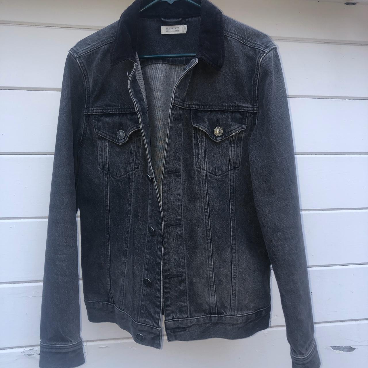 AllSaints black denim jacket Size LARGE fits like... Depop