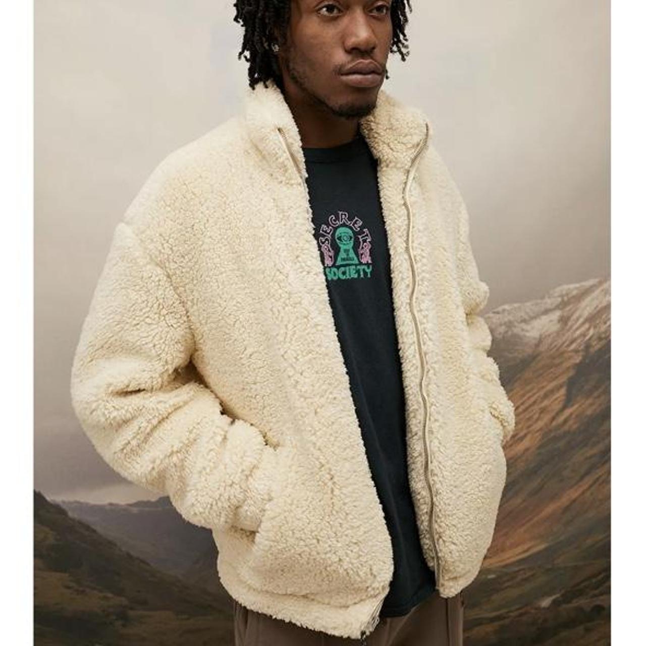 Urban Outfitters Mens Fluffy Cream Fleece Coat In Depop