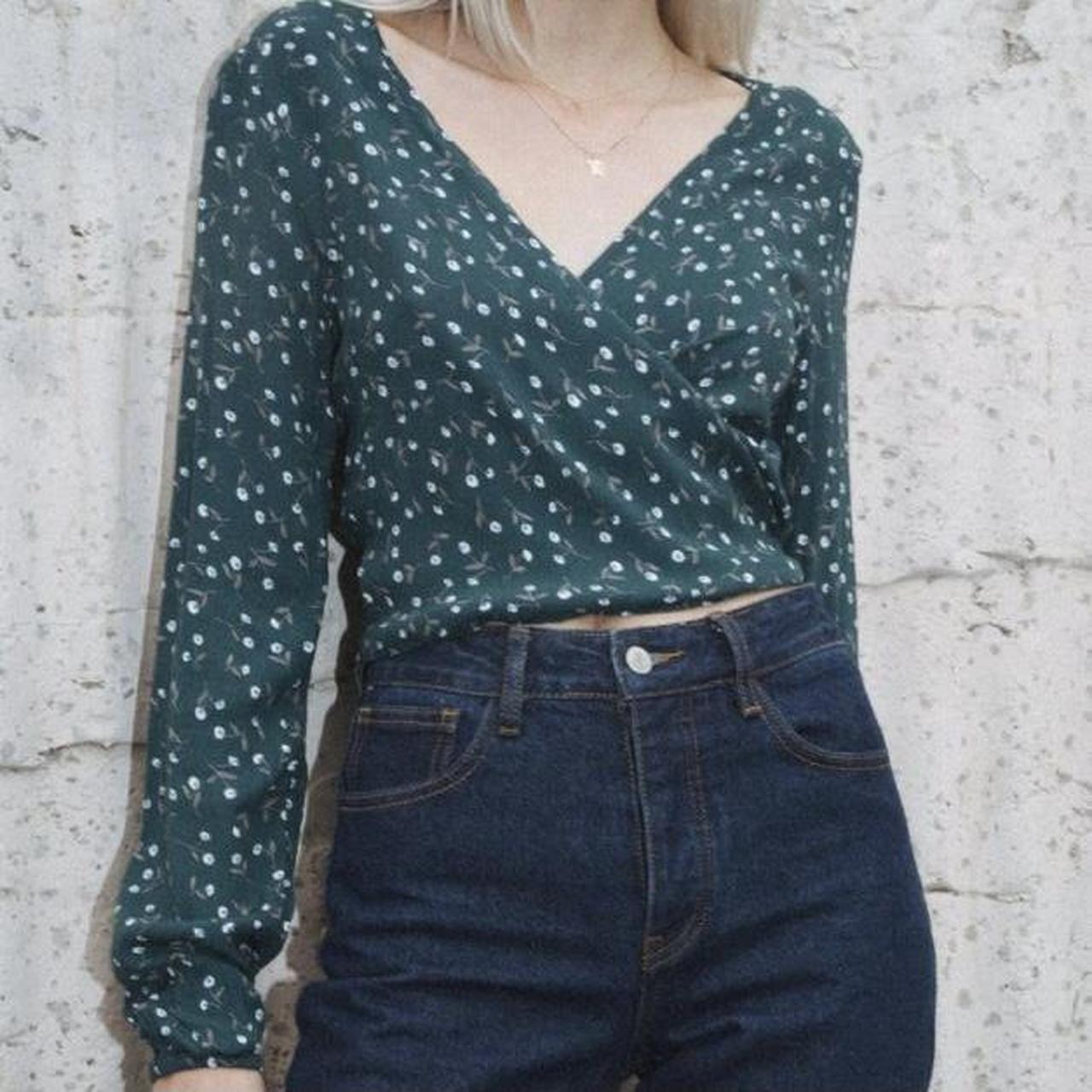brandy melville green floral coco wrap top. can be... - Depop