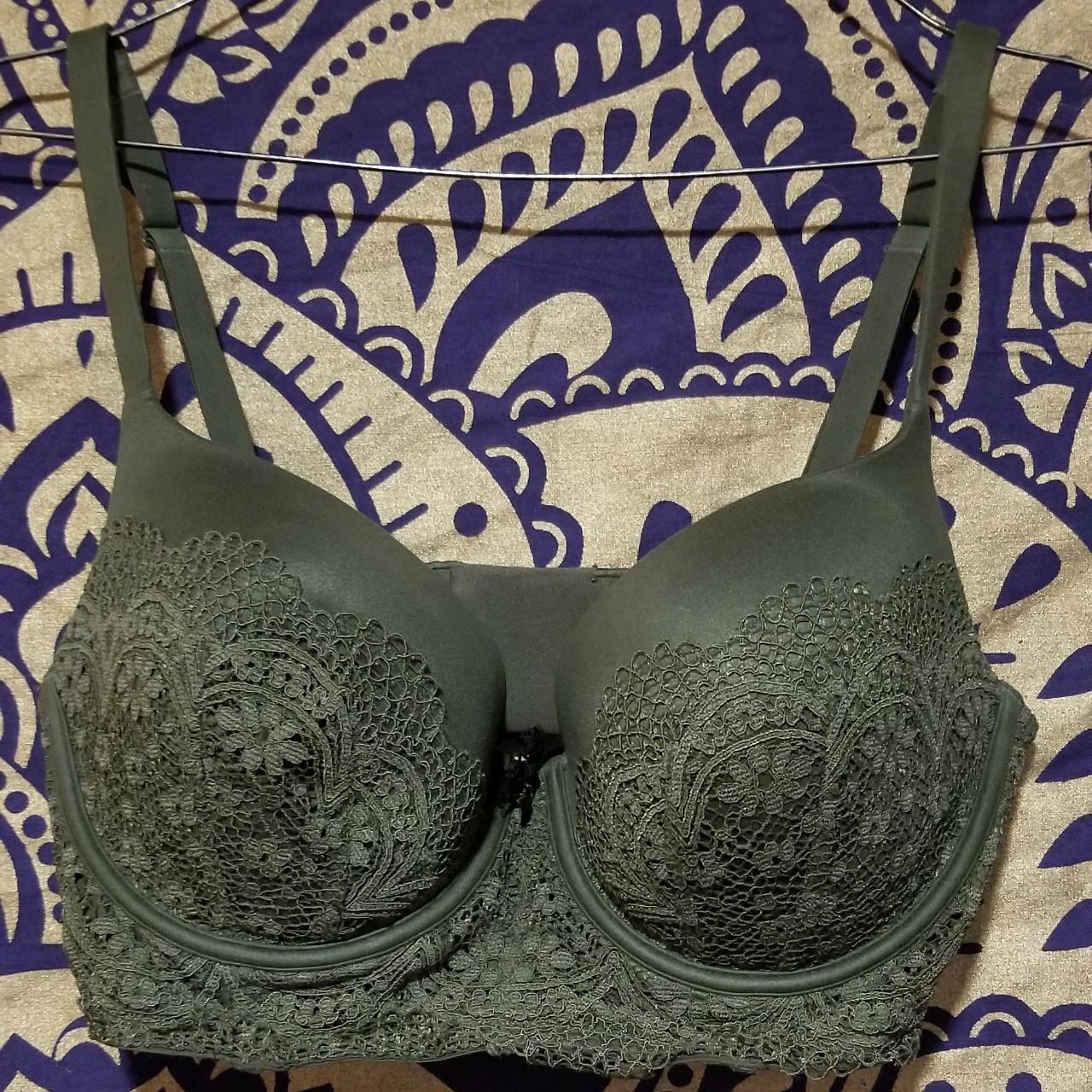 Olive green Victoria's Secret bra. Size: 36DD - Depop